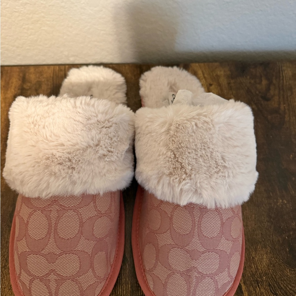 Coach Blush and Cream Cozy Slippers
